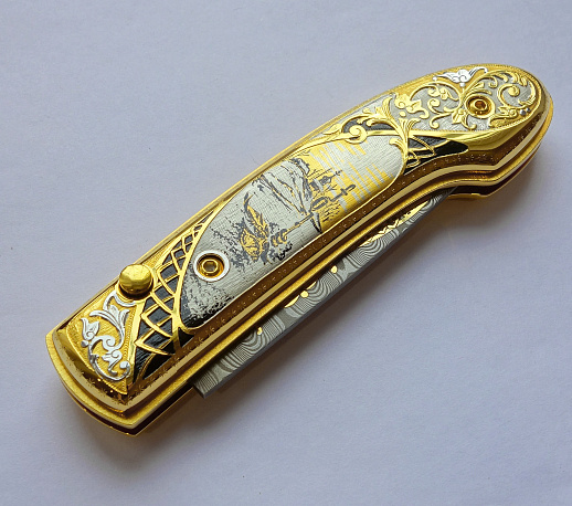 Нож складной дамасский "Зимняя рыбалка"