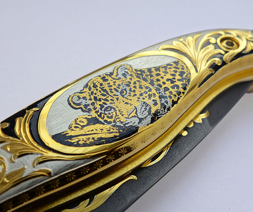 Нож складной дамасский "Леопард" купить с доставкой Нож складной дамасский "Леопард"